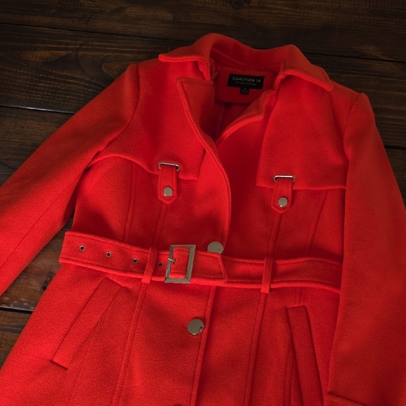 Vibrant Orange Trench Coat with Belt - Picture 2 of 3
